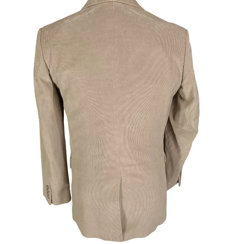 TASSO ELBA Sport Suit Coat Blazer Mens Tan Corduroy Three Button Cotton LARGE